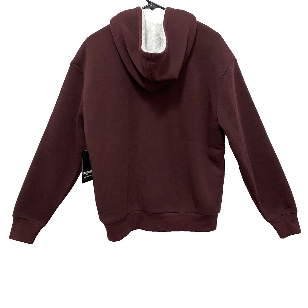 Sugarkiss Women’s Zip Up Hoodie Sherpa Lined Burgundy Size M - Picture 2 of 7